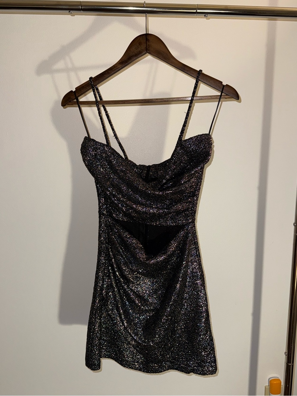 Zara Black Sparkle Cowl Mini Dress